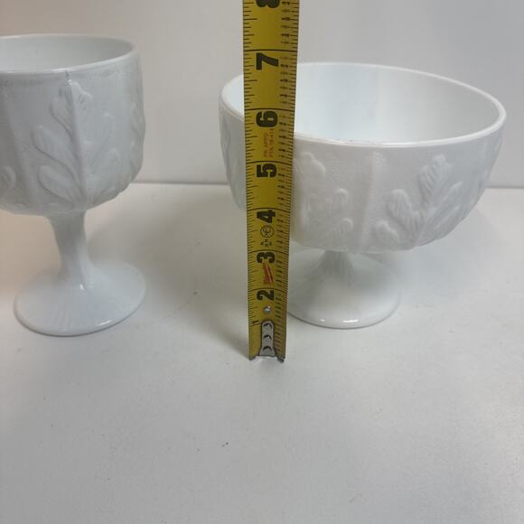 White Milk Glass Pedestal Bowl Goblet Footed Flower Vessel FTD 1978 Lot Of 2 - Picture 4 of 7